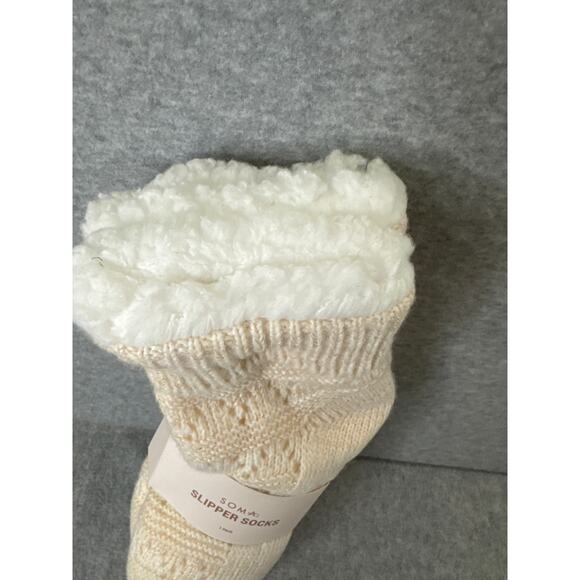 Soma Cable Knit Sherpained Sweater Slipper Super Socks Ivory Cream One Size NWT - Picture 5 of 7
